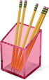 OfficeGoods Pink Acrylic Pen & Pencil Holder - Modern Trapezoid Design Desk Organizer for Home or Office with Metal Base