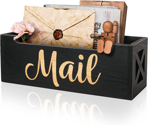 Rustic Wooden Mail Organizer Countertop, Mail Holder Box for Desk, Mail Basket for Counter, Storage Organizer