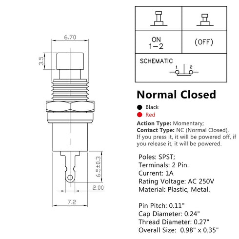 Clyxgs Momentary Push Button Switch, SPST Normal Closed NC Switch 2 Pin Mini Micro 1A 250V AC, 30 PCS