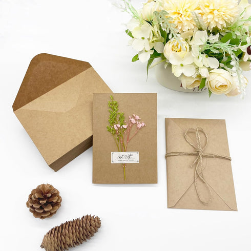 50 Pack 4.2 6.0 inches, Set, Blank Cards and Envelopes x Brown Blank Note Cards Greeting Cards and Envelopes Folded