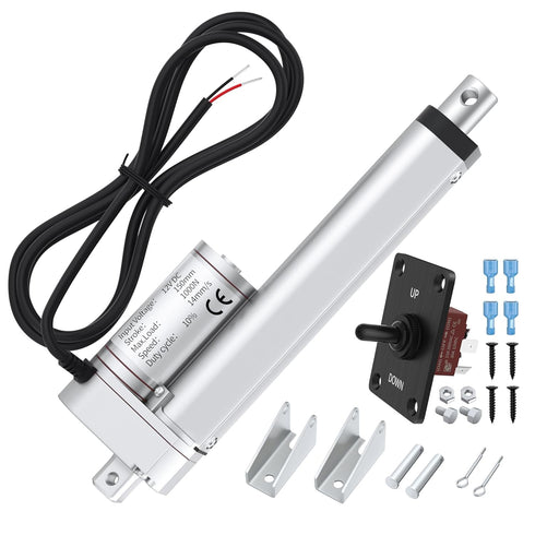 12V Linear Actuator, High Speed 14mm/s, 220lb/1000N Electric Actuator, 6 inch, IP54 Waterproof with Switch.