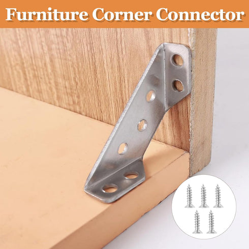 Jiozermi 20PCS 90 Stainless Steel Furniture Corner Connector, Silver Shelf Brackets Metal Corner Brackets for Wood L