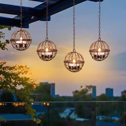 TWINKVILLA Outdoor Solar Hanging Lanterns Waterproof, Globe Hanging Candle Holder with Flickering Solar