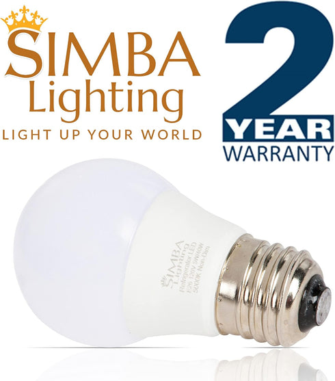 Simba Lighting A15 Refrigerator Light Bulbs, 2-Pack, 5W 40W Replacement, Waterproof, E26 Base, 5000K