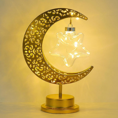 Decorative Table Lamp, Battery Powered Ramadan Desk Lamp with Crescent Table Light for Bedside Nightstand and Kid's
