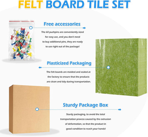 Felt Cork Board Tiles - 6 Packs 12" x 12" Self Adhesive Cork Bulletin Board with 60 Pushpins