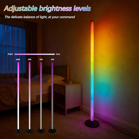 ZIRIKEDAI RGB LED Corner Floor Lamp USB Powered with App and Remote Control Music Sync Ideal for Living Room Bedroom