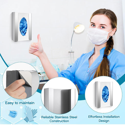 2 9.75"H 5.5"W X3.5"D Blulu Pcs Glove Box Holder Dispenser Stainless Steel Wall Mounted Box Organizer Wall Attachment