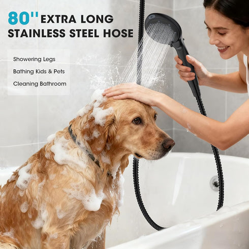 8-Mode 80" FASDUNT Filtered Shower Head with Handheld, High Pressure Handheld Showerhead with Filters for Hard Water
