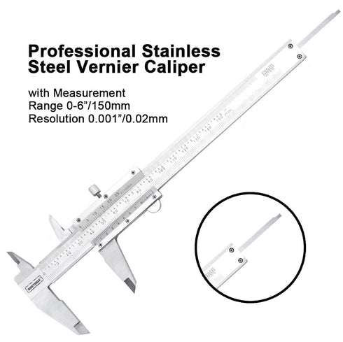 NORTOOLS Professional Vernier Caliper, Stainless Steel for Inside, Outside, Depth and Step Measurements, 6 Inch