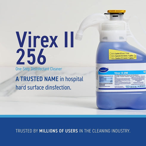Diversey VIREX II 256 5019317 Disinfectant Cleaner and Deodorant, Hospital Grade Floor Cleaner with Mint Scent, SmartDose Concentrate, 1.4-Liter