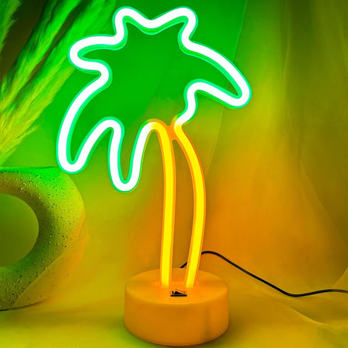 Green Palm Tree Neon Sign for Bedroom, LED Palm Tree Lamp, USB/Battery Operated, Small