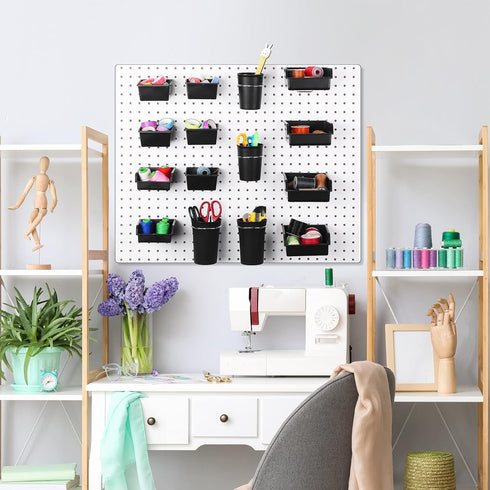 Roowest 60 Pcs Pegboard Cups Set, Pegboard Wall Organizer with Hooks and Loops, Office Storage Garage Craft Workshop