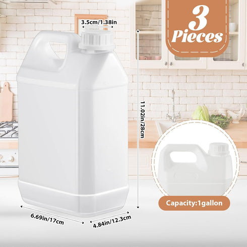 3 Pcs 1 Gallon Plastic Jug with Lids, Square Empty Storage Containers for Water, Sauces, Soaps, Detergents, Liquids