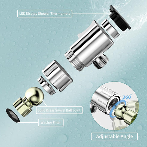 IPX7 JDO Shower Head Holder for Shower Head, Mount Bracket with LED Display Shower Thermometer, Waterproof Shower Head