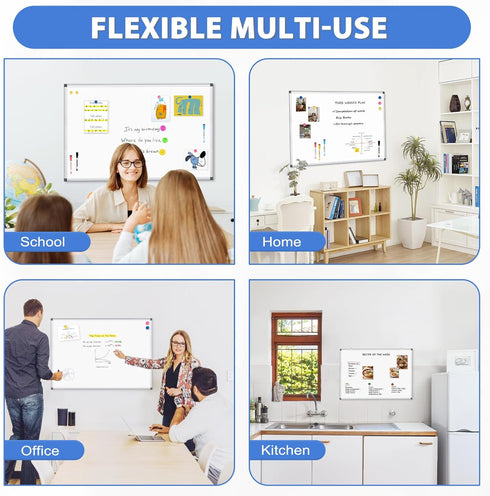 WALGLASS Magnetic White Board, 36" x 24" Double-Sided Dry Erase Board for Wall, Horizontal or Vertical, Silver