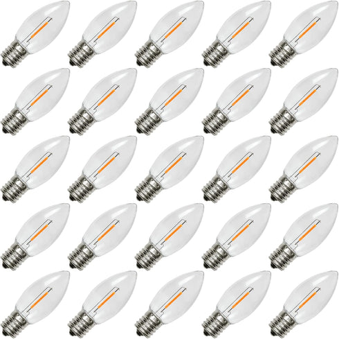 25 Pack C9 LED Replacement Bulbs for Christmas Outdoor String Lights, E17 Base, 2200K Commercial Grade Holiday