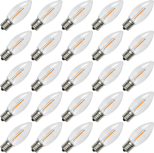 25 Pack C9 LED Replacement Bulbs for Christmas Outdoor String Lights, E17 Base, 2200K Commercial Grade Holiday