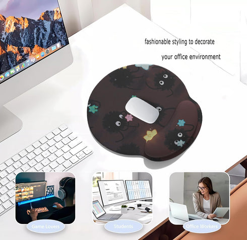 LuckyCow Cute Cartoon Small Black Coal Ball Mouse Pad with Wrist Support, Ergonomic Wrist Rest Table Decoration Simple