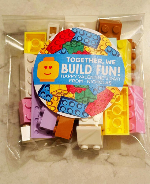 Tickle Bellies 12 Count Personalized Valentine Stickers for Kids Classroom Exchange Building Blocks Theme Custom Name
