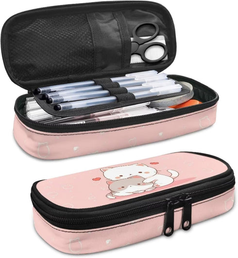 Kawaii Cat Pencil Case, Aesthetic Pen Holder with Compartments for School Supplies, Teen Girls, Home