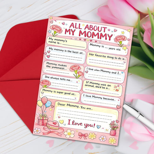 LiuuLi Happy Mother's Day Card for Mom, Cute Mothers Day Gifts from Daughter Son, Sweet Love You Mom Handwriting Cards