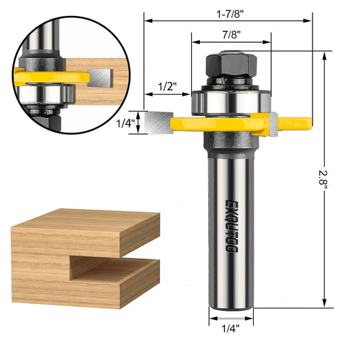 2 Pieces 3 Teeth T Shape Tongue and Groove Router Bit Set 1/4 Inch Shank, Slot depth 1/4", Slot height 1/4",Shelves & Cabinet,Woodworking Tools (1/4 Shank)