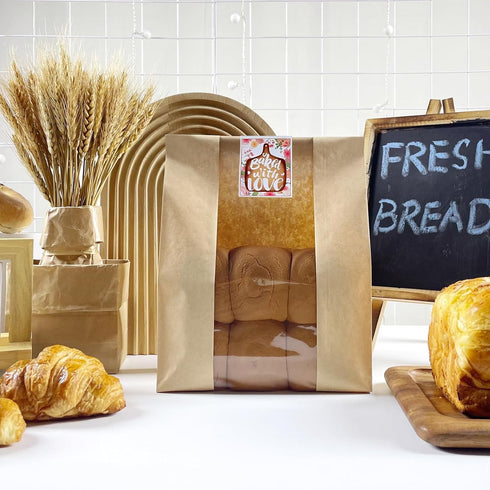 Packaging 25Pcs 13.7x8.2x3.5in Paper Bread Bags for Homemade with Window&Sticker Ideal for Sourdough Bread, Bread Loaf