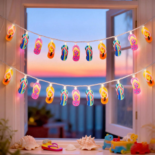 8.5Ft Summer Beach Themed Lights, 10L LED Flips Flops String Lights Plug