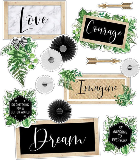 Schoolgirl Style Simply Boho Mini Bulletin Board Set, Inspirational Quotes and Signs, Greenery Accents for Classroom