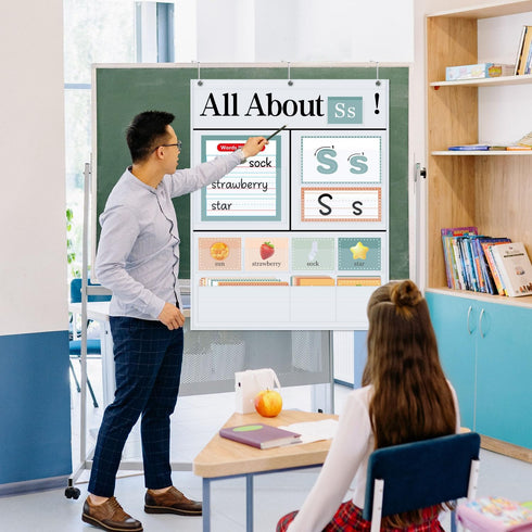 99 34" 27"White All About Letters Pocket Chart with ABC Flash Cards, Letter of The Day/Week Daypocket Chart, Letter