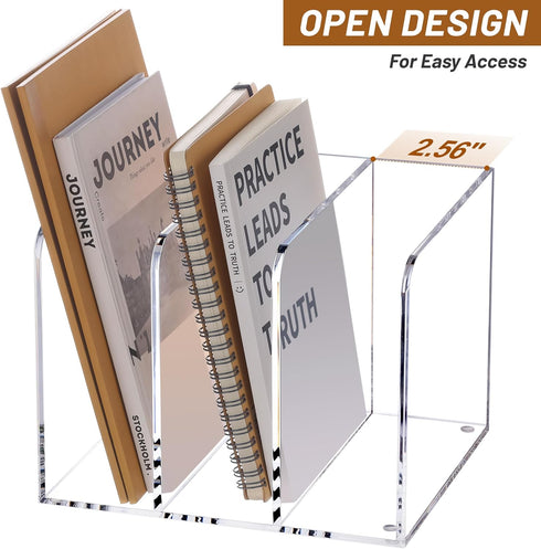 SANRUI Clear Acrylic Magazine File Holder with 3 Vertical Compartments for Office Desk Accessories