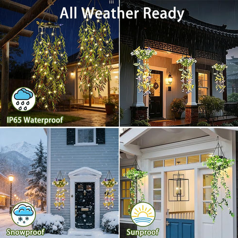 HSBMTBDBF 66 IP65 Solar Hanging Garden Lights, LED Artificial Willow Leaf Solar String Lights Outdoor, Birthday Gifts
