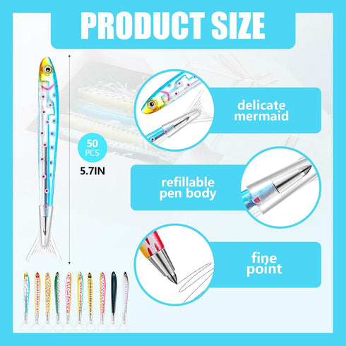 Outus Kawaii Novelty Fishing Pen Ballpoint Ink Pens, 0.7 mm Realistic Fish Decoration for Party Favors (50 Pieces)