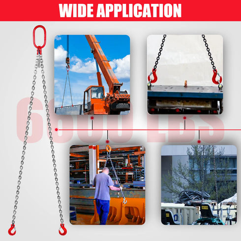 6600LBS Double Leg Chain Sling with Hooks, 5Ft 5/16" G80 Alloy Steel 2 Leg Chain Sling