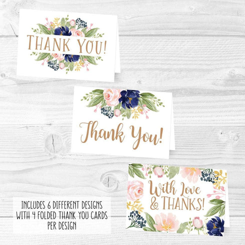 Hadley Designs 24 Floral Thank You Cards with Envelopes, Bulk Housewarming, Wedding, Baby Shower, Graduation