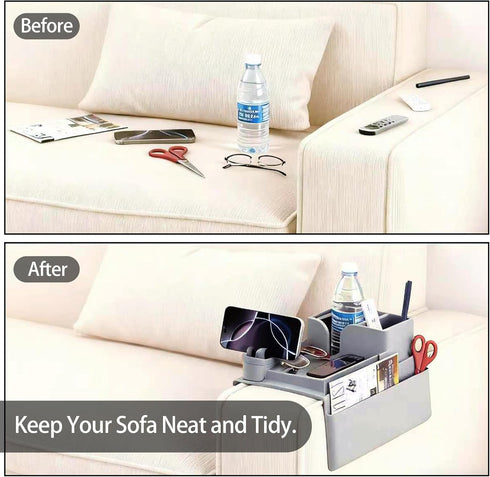 GQIRIL 5 Couch Arm Cup Holder - Silicone Sofa Armrest Tray with Side Pockets, Anti-Slip Armrest Recliner Armchair
