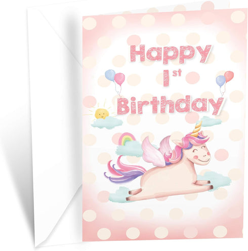 Prime Greetings First (1st) Birthday Card - Eco-Friendly, Made in America, Thick Card Stock with Premium Envelope 5in x