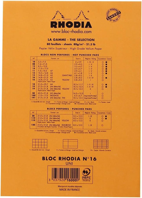 Rhodia Notepad, No16 A5, Plain, Orange