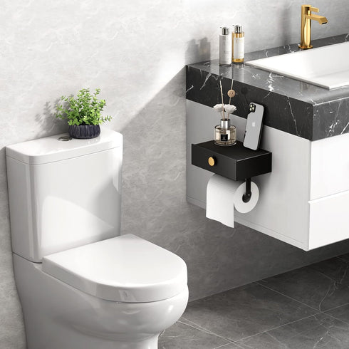VOLDRA Toilet Paper Holder with Shelf Black Wipes Dispenser for Bathroom Stainless Steel Toilet Paper Holder
