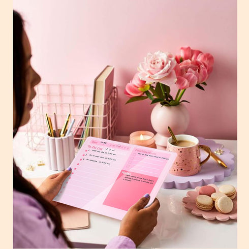 Desktop Thickened Acrylic Dry Erase Board, 12"x10" - Tabletop Planner Board with Stand, Frameless Pink White Board