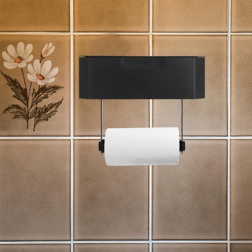 PRETYZOOM Wall-Mounted Stainless Steel Toilet Paper and Wipes Holder with Phone Shelf Bathroom Tissue Box Storage Rack