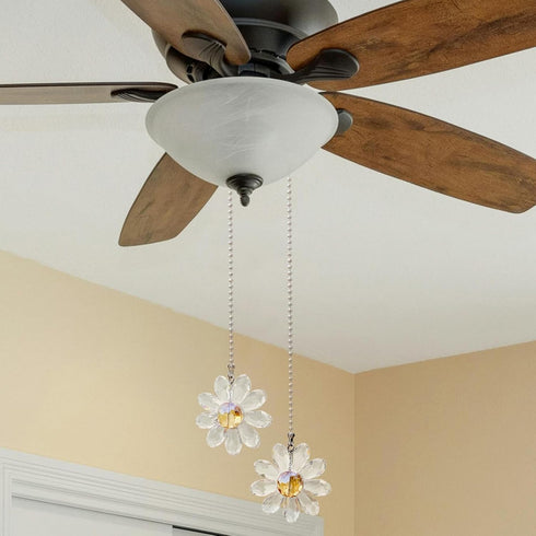 LFERS 2 1.8" 24" LEFERS Ceiling Fan Pull Chain, Pieces Crystal Glass Flower Pendants with Ceiling Fan Chain Extender
