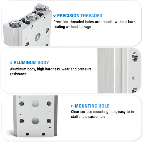 TAILONZ PNEUMATIC 4V210-08 2-Position Manifold Solenoid Valve Base 1/4 Inch with Accessories