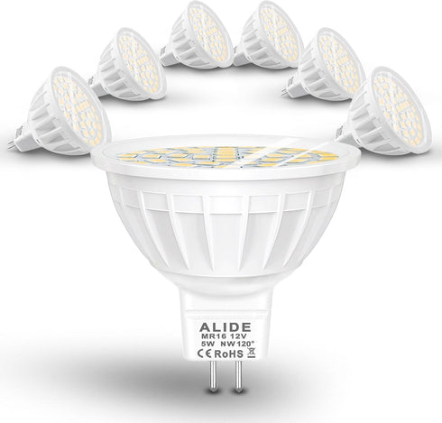 ALIDE MR16 50W LED Bulbs Replacement, 5W MR16 GU5.3 Bi-Pin, 4000K Natural White, 12V MR16 LED Bulb for Overhead