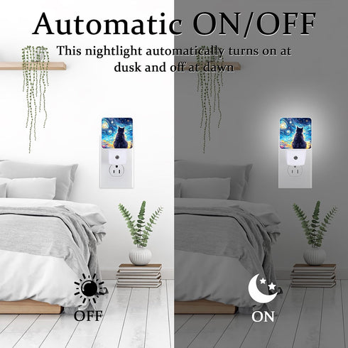 0.5W Black Cat Night Light, Plug-into Wall Starry Night Nightlight Lamp with Dusk to Dawn Sensor, Led Lamp Energy