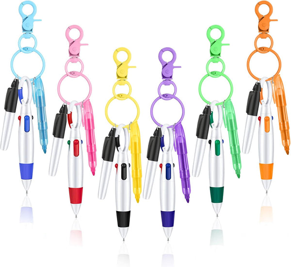 Fainne Mini Highlighter Nurse Pen Pack Set, Retractable Ball Pen with Nursing Keychain Clip (6)