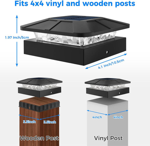 4x4 3 2 Packs 44/3.53.5 Peasur Solar Post Cap Lights Outdoor with Lighting Modes, LED Post Light Solar Powered