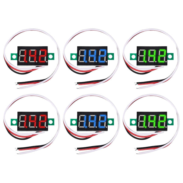 6pcs Voltage Tester 0.36" 3 Wire DC 0-30V 3-Digit Voltmeter Gauge Tester with LED Display in 3 Colors