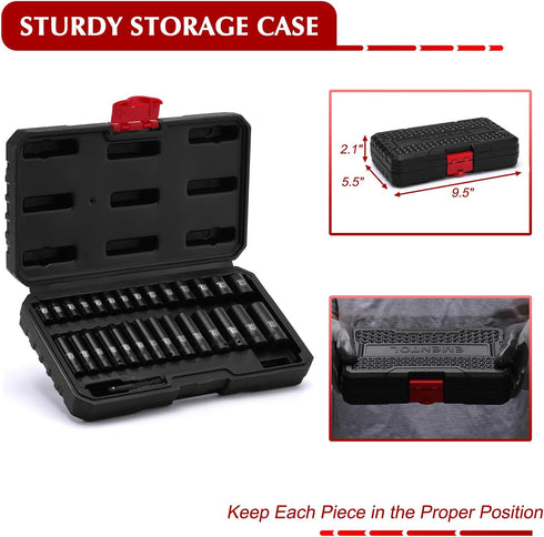 1/4" Set, 29 Set, 4-15mm, 12 EMENTOL Drive Impact Socket Pieces Deep & Shallow Socket Metric Point CR-V, Includes Drill